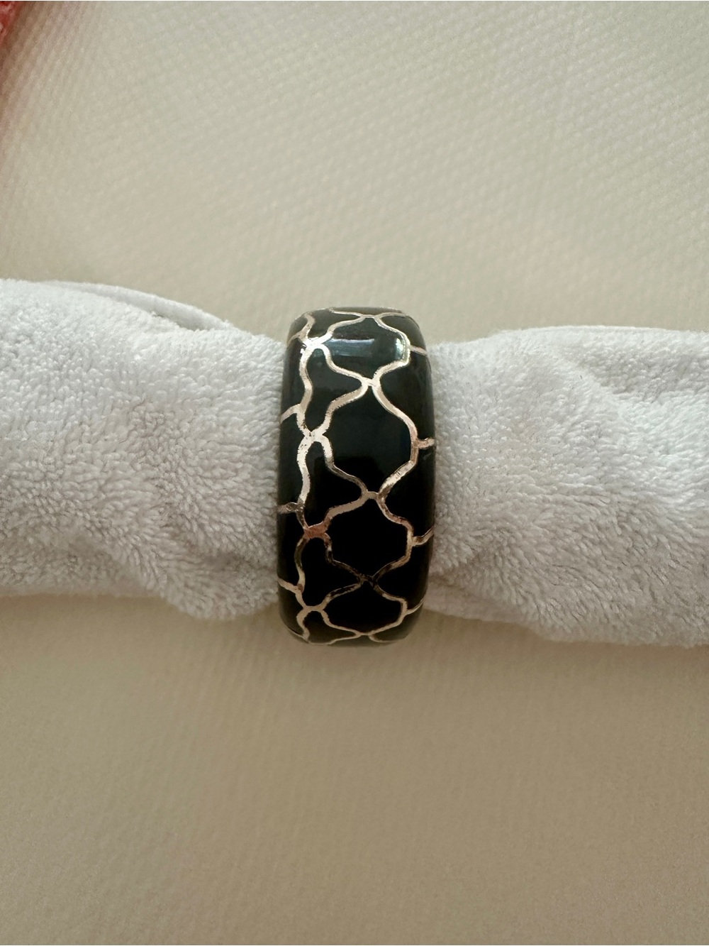 Wide Black & Silver Tone Crackle Mosaic Statement Bangle Bracelet
